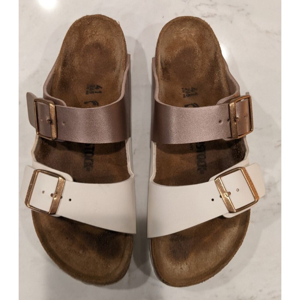 BIRKENSTOCK Arizona Split Birko-Flor Eggshell/Copper 2- Strap Sandal 41/10-10.5 - Picture 4 of 13